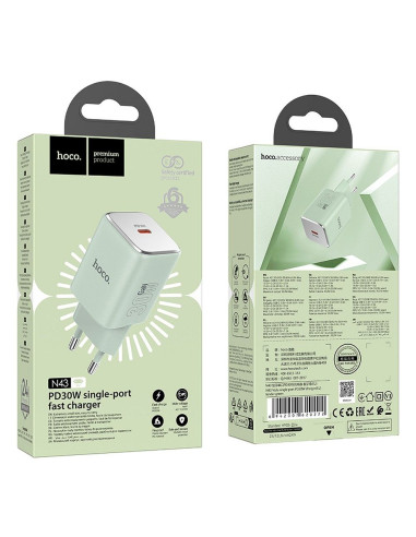 Chargeur HOCO Type C PD QC 30W GaN N43 vert