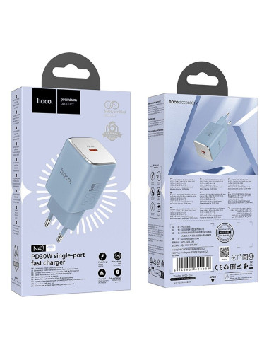 Chargeur HOCO Type C PD QC 30W GaN N43 bleu