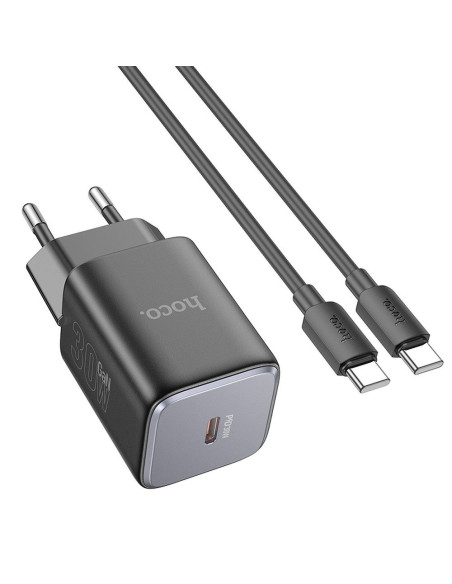Chargeur HOCO Type C + câble Type C vers Type C PD QC 30W GaN N43 noir