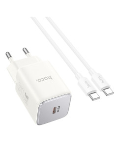 Chargeur HOCO Type C + câble Type C vers Type C PD QC 30W GaN N43 blanc