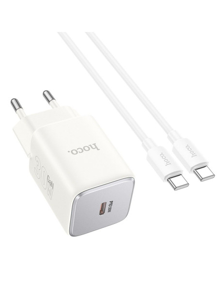 Chargeur HOCO Type C + câble Type C vers Type C PD QC 30W GaN N43 blanc