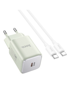 Chargeur HOCO Type C + câble Type C vers Type C PD QC 30W GaN N43 vert