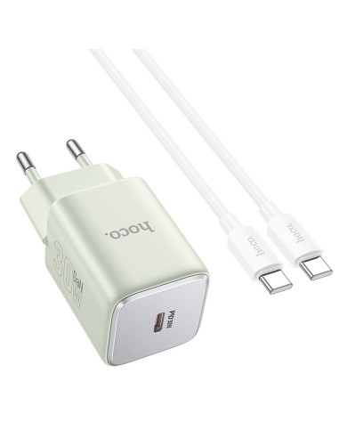 Chargeur HOCO Type C + câble Type C vers Type C PD QC 30W GaN N43 vert