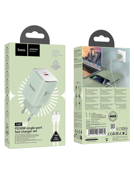 Chargeur HOCO Type C + câble Type C vers Type C PD QC 30W GaN N43 vert