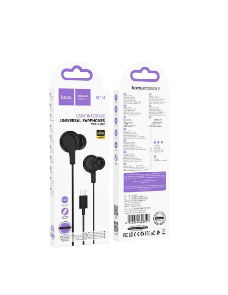 Écouteurs HOCO Type C avec microphone M114 noir