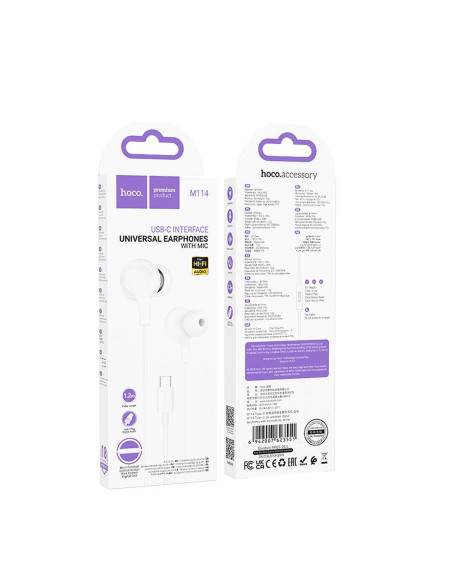 HOCO wire earphones Type C with microphone M114 white