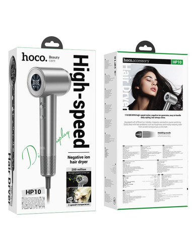 Sèche-cheveux HOCO à ionisation avec affichage digital HP10 gris