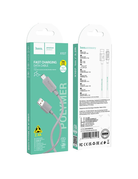 HOCO cable USB A to Micro USB 2,4A X107 1 m gray