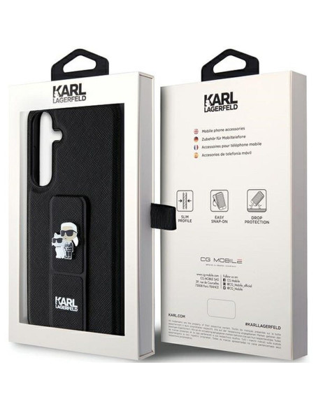 Véritable KARL LAGERFELD Case KLHCS24MGSAKCPK pour SAMSUNG S24 Plus (GRIPSTAND SAFFIANO KC PINS) noir