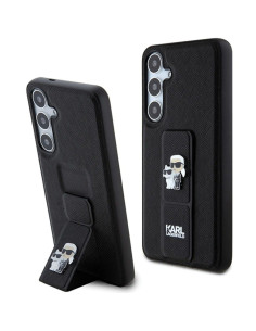 Véritable KARL LAGERFELD Case KLHCS24LGSAKCPK pour SAMSUNG S24 Ultra (GRIPSTAND SAFFIANO KC PINS) noir