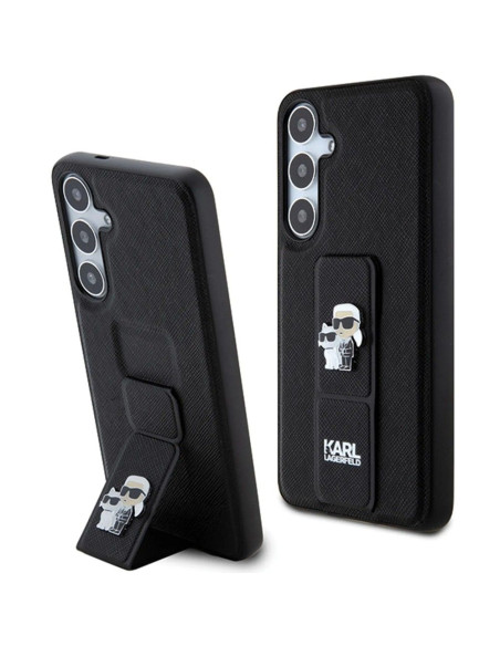 Véritable KARL LAGERFELD Case KLHCS24LGSAKCPK pour SAMSUNG S24 Ultra (GRIPSTAND SAFFIANO KC PINS) noir