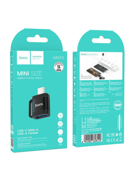 HOCO adapter OTG Type C (male) to USB A (female) 3A UA31C black