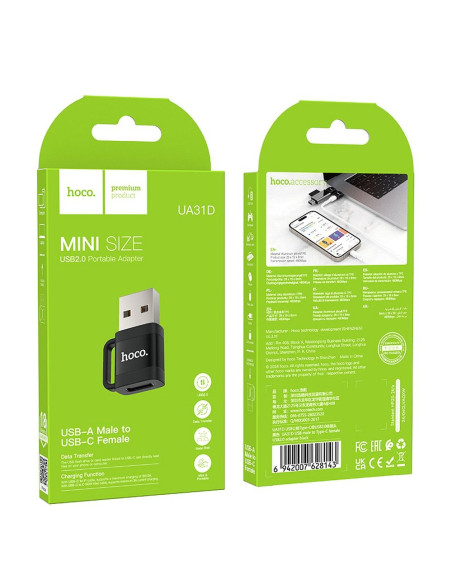 HOCO OTG Adaptateur USB A (mâle) vers Type C (femelle) 3A UA31D noir
