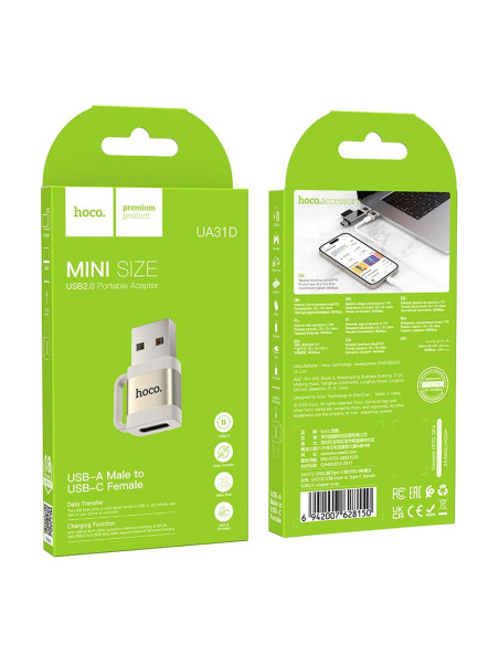 HOCO adapter OTG USB A (male) to Type C (female) 3A UA31D gray