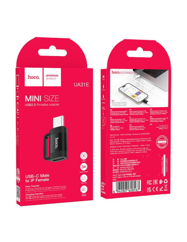 Adaptateur HOCO OTG Type C (mâle) vers Lightning (femelle) 3A UA31E noir