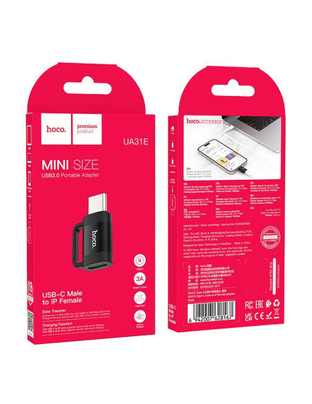 Adaptateur HOCO OTG Type C (mâle) vers Lightning (femelle) 3A UA31E noir