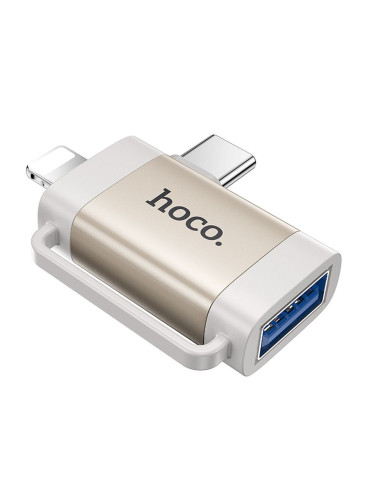 HOCO adapter OTG 2in1 Type C (male) / Lightning (male) to USB A (female) UA31F gray