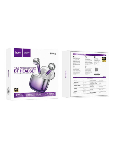 Écouteurs sans fil bluetooth HOCO TWS EW62 violet