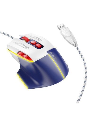 HOCO gaming wire USB A computer mouse 3600DPI white blue