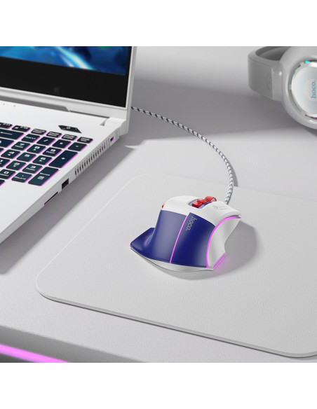 HOCO gaming wire USB A computer mouse 3600DPI white blue