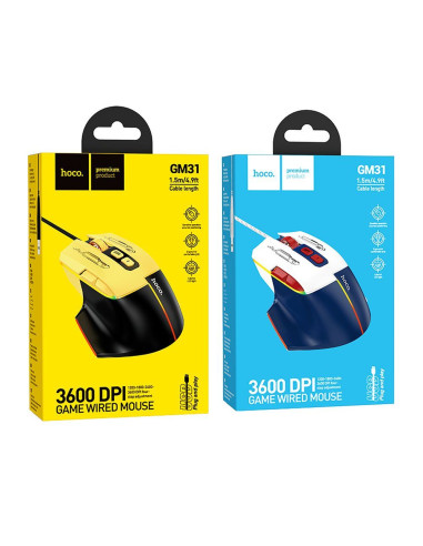 HOCO gaming wire USB A computer mouse 3600DPI white blue