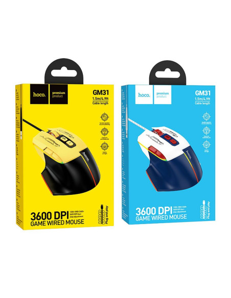 HOCO gaming wire USB A computer mouse 3600DPI white blue
