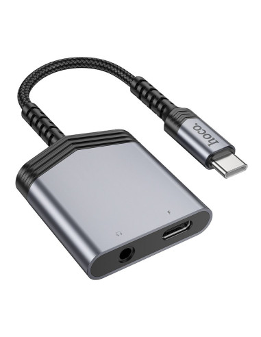 HOCO adapter AUX 2in1 Type C to Type C / Jack 3,5 mm 27W LS39 metal gray