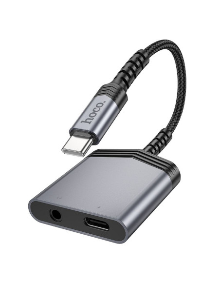 HOCO adapter AUX 2in1 Type C to Type C / Jack 3,5 mm 27W LS39 metal gray