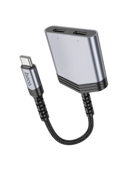 HOCO adapter AUX 2in1 Type C to 2 x Type C 27W LS40 metal gray