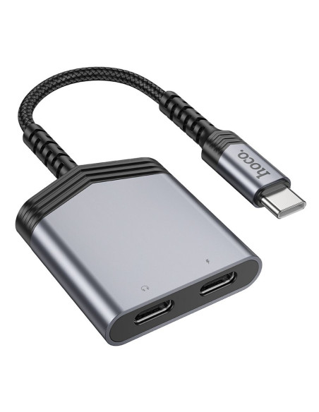 HOCO adapter AUX 2in1 Type C to 2 x Type C 27W LS40 metal gray