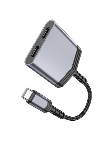 HOCO adapter AUX 2in1 Type C to 2 x Type C 27W LS40 metal gray