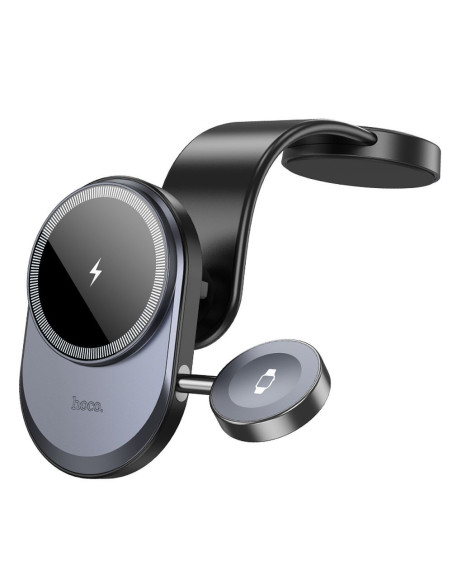 HOCO car holder with wireless charging 2in1 for center console compatible with Apple Watch 15W HW28 black gray