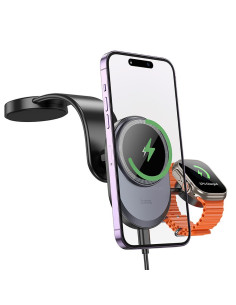 HOCO car holder with wireless charging 2in1 for center console compatible with Apple Watch 15W HW28 black gray 2