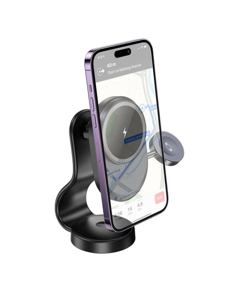 HOCO car holder with wireless charging 2in1 for center console compatible with Apple Watch 15W HW28 black gray