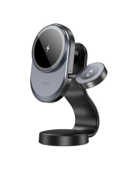 HOCO car holder with wireless charging 2in1 for center console compatible with Apple Watch 15W HW28 black gray
