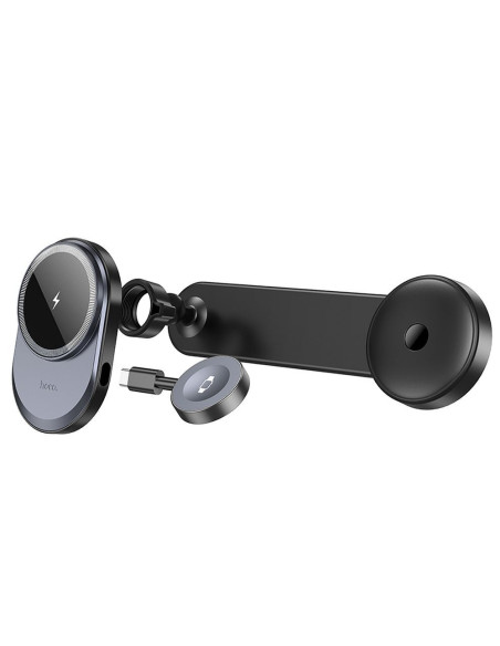 HOCO car holder with wireless charging 2in1 for center console compatible with Apple Watch 15W HW28 black gray