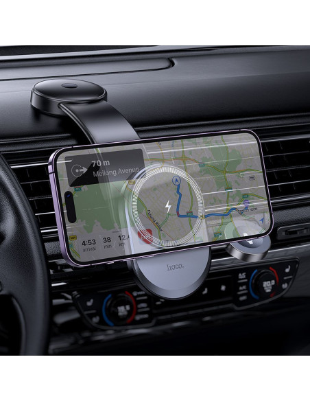 HOCO car holder with wireless charging 2in1 for center console compatible with Apple Watch 15W HW28 black gray