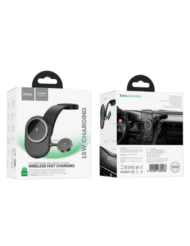 HOCO car holder with wireless charging 2in1 for center console compatible with Apple Watch 15W HW28 black gray