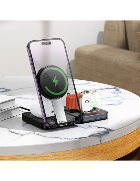HOCO foldable wireless chrger 3in1 compatible with Apple Watch 15W CQ11 black