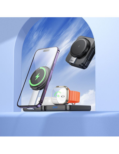HOCO foldable wireless chrger 3in1 compatible with Apple Watch 15W CQ11 black