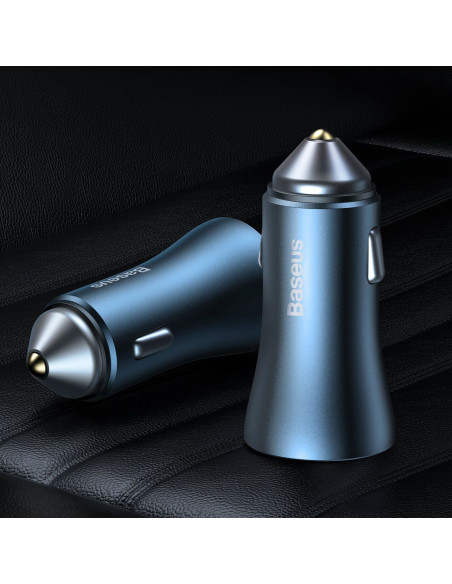BASEUS chargeur de voiture USB A + Type C + câble Type C vers Ligthning PD QC4.0 3A 40W TZCCJD-03 bleu