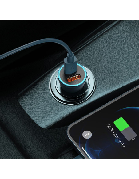 BASEUS chargeur de voiture USB A + Type C + câble Type C vers Ligthning PD QC4.0 3A 40W TZCCJD-03 bleu