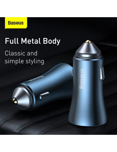 BASEUS chargeur de voiture USB A + Type C + câble Type C vers Ligthning PD QC4.0 3A 40W TZCCJD-03 bleu