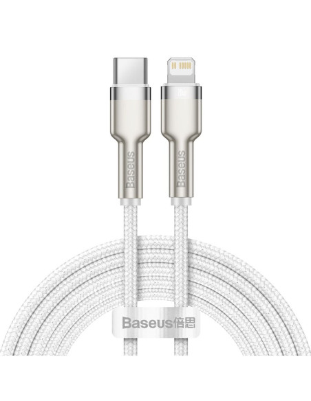BASEUS cable Type C vers Apple Lightning 8 broches PD20W Power Delivery Cafule Metal Cable CATLJK-B02 2 mètres blanc