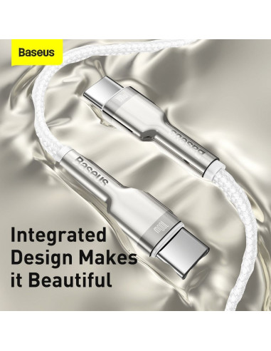 BASEUS cable Type C pour Type C PD100W Power Delivery Cafule Metal Cable CATJK-C02 1m blanc