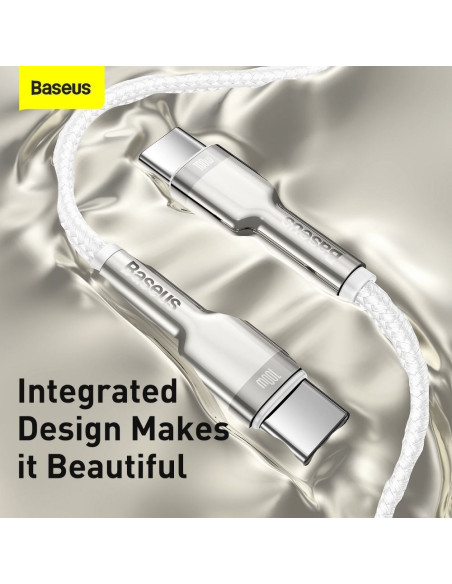 BASEUS cable Type C pour Type C PD100W Power Delivery Cafule Metal Cable CATJK-C02 1m blanc
