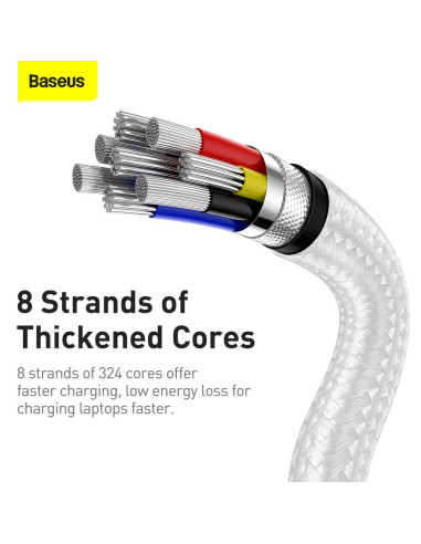 BASEUS cable Type C pour Type C PD100W Power Delivery Cafule Metal Cable CATJK-C02 1m blanc