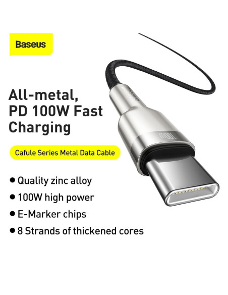 BASEUS cable Type C pour Type C PD100W Power Delivery Cafule Metal Cable CATJK-D01 2m noir