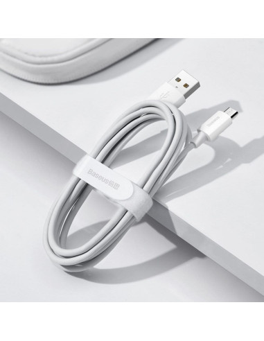 BASEUS USB A vers Micro USB 2.4A Câble de sagesse TZCAMZJ-02 2 pièces 1.5 m blanc