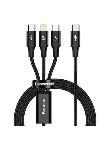BASEUS Câble 3-en-1 Type C vers Micro USB / Lightning / Type C 20W CAMLT-SC01 1.5 m noir